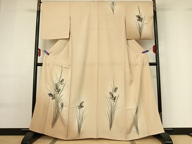 平和屋着物▽訪問着 単衣 手描き 草花文 暈し染め 正絹 逸品 AABF6642jh
