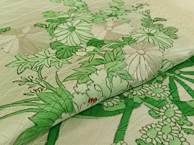 平和屋着物▽訪問着 単衣 刺繍 手描き 花車文 正絹 逸品 AABF6643jh
