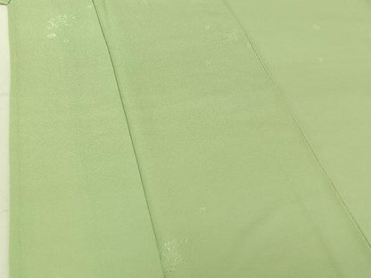 平和屋着物▽上質な色無地 単衣 総刺繍 草花地紋 山葵色 正絹 逸品 AABF6644jh