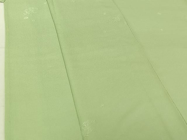 平和屋着物▽上質な色無地 単衣 総刺繍 草花地紋 山葵色 正絹 逸品 AABF6644jh