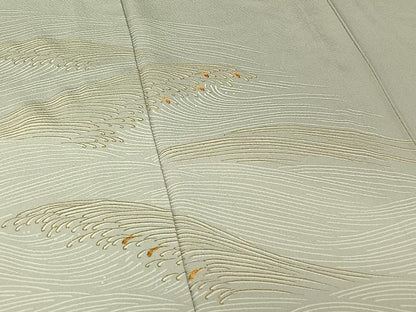 平和屋着物▽訪問着 単衣 駒刺繍 立波文 金彩 正絹 逸品 AABF6645jh