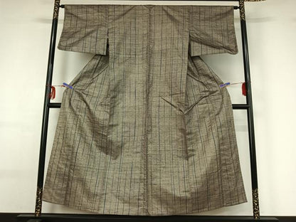 平和屋着物▽上質な紬 単衣 縞 正絹 逸品 AABF6647jh