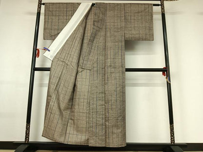平和屋着物▽上質な紬 単衣 縞 正絹 逸品 AABF6647jh