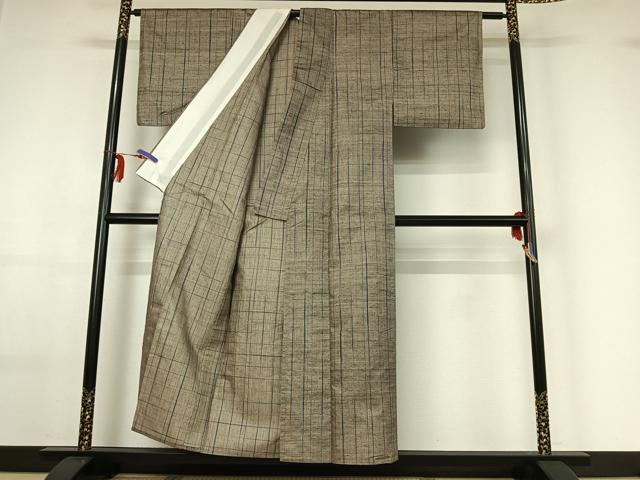 平和屋着物▽上質な紬 単衣 縞 正絹 逸品 AABF6647jh