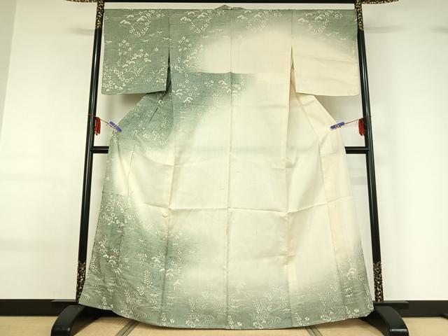 平和屋着物▽訪問着 単衣 生紬 流水松竹梅文 正絹 逸品 AABF6648jh
