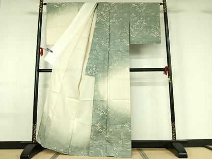 平和屋着物▽訪問着 単衣 生紬 流水松竹梅文 正絹 逸品 AABF6648jh