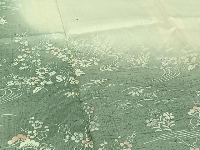 平和屋着物▽訪問着 単衣 生紬 流水松竹梅文 正絹 逸品 AABF6648jh