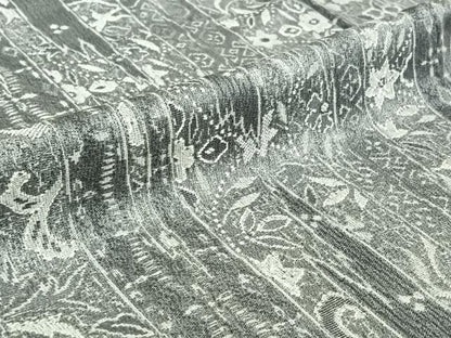 平和屋着物▽お召 単衣 天目織 草花文 正絹 逸品 AABF6649jh