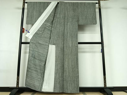 平和屋着物▽上質な紬　単衣　縞　正絹　逸品　AABF6650jh
