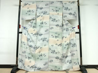 平和屋着物▽上質な小紋 単衣 南天文 暈し染め 金彩 正絹 逸品 AABF6651jh