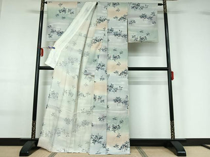 平和屋着物▽上質な小紋 単衣 南天文 暈し染め 金彩 正絹 逸品 AABF6651jh