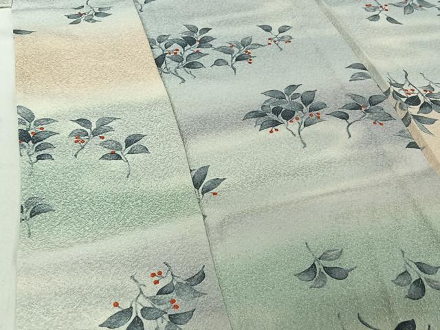 平和屋着物▽上質な小紋 単衣 南天文 暈し染め 金彩 正絹 逸品 AABF6651jh