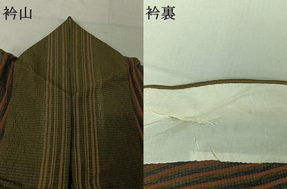 平和屋着物▽上質な紬　単衣　間道　正絹　逸品　AABF6653jh