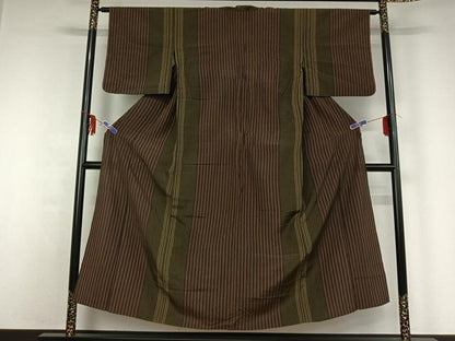 平和屋着物▽上質な紬　単衣　間道　正絹　逸品　AABF6653jh
