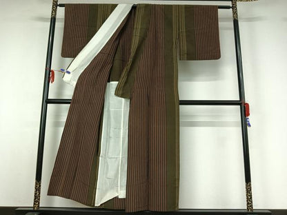 平和屋着物▽上質な紬　単衣　間道　正絹　逸品　AABF6653jh