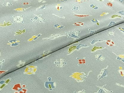 平和屋着物▽上質な小紋 単衣 宝尽くし文 正絹 逸品 AABF6654jh