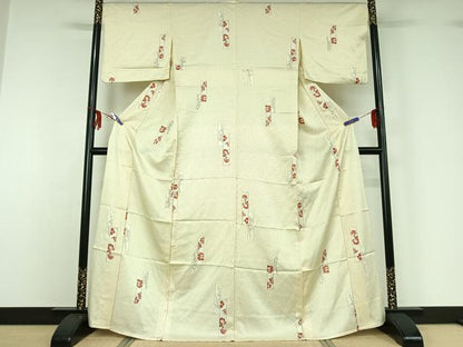 平和屋着物▽上質な小紋　単衣　手描き　短冊花文　金彩　正絹　逸品　AABF6655jh