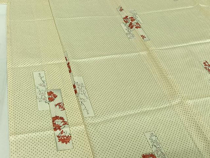 平和屋着物▽上質な小紋　単衣　手描き　短冊花文　金彩　正絹　逸品　AABF6655jh