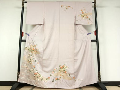 平和屋着物▽訪問着　単衣　扇面花文　金彩　小田急百貨店扱い　正絹　逸品　AABF6657jh