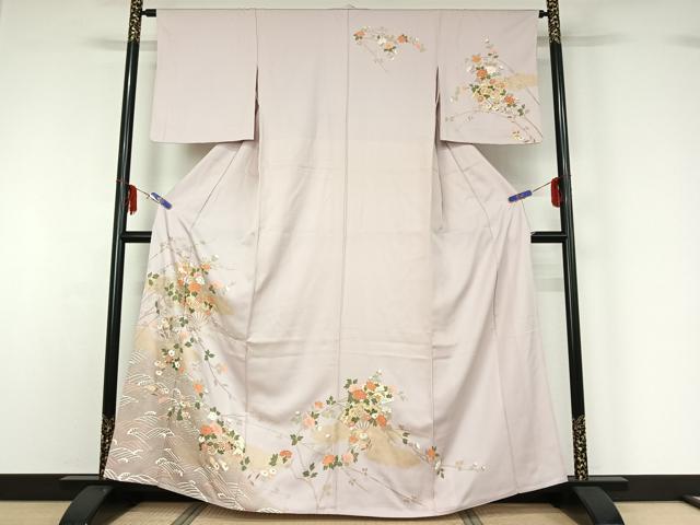 平和屋着物▽訪問着　単衣　扇面花文　金彩　小田急百貨店扱い　正絹　逸品　AABF6657jh