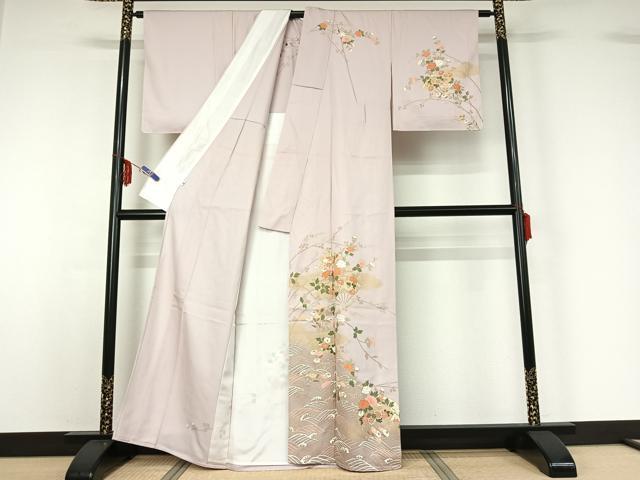 平和屋着物▽訪問着　単衣　扇面花文　金彩　小田急百貨店扱い　正絹　逸品　AABF6657jh
