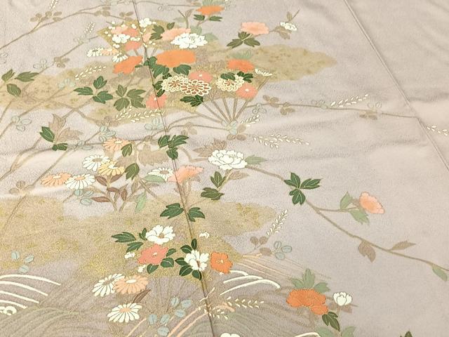 平和屋着物▽訪問着　単衣　扇面花文　金彩　小田急百貨店扱い　正絹　逸品　AABF6657jh