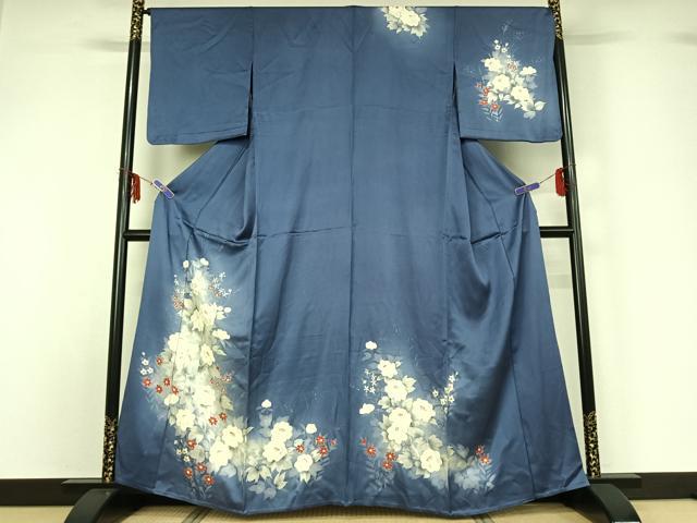 平和屋着物▽訪問着　単衣　手描き　草花文　暈し染め　正絹　逸品　AABF6658jh