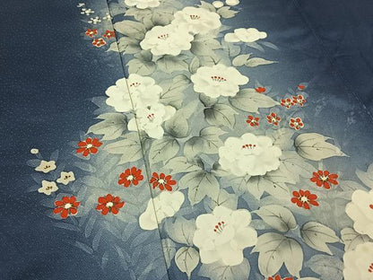 平和屋着物▽訪問着　単衣　手描き　草花文　暈し染め　正絹　逸品　AABF6658jh