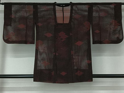 平和屋着物▽道行コート スリーシーズン 春夏秋 塵除け 松皮菱文 正絹 逸品 AABF6659jh