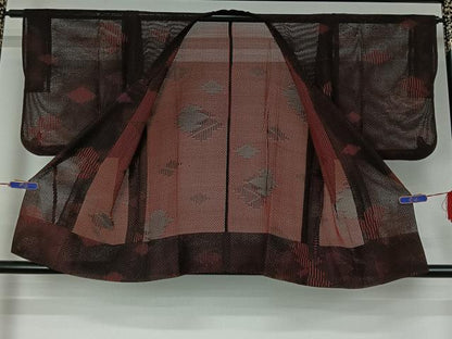 平和屋着物▽道行コート スリーシーズン 春夏秋 塵除け 松皮菱文 正絹 逸品 AABF6659jh