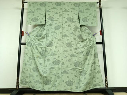 平和屋着物▽上質な小紋 単衣 花鳥文 兎 正絹 逸品 AABF6660jh