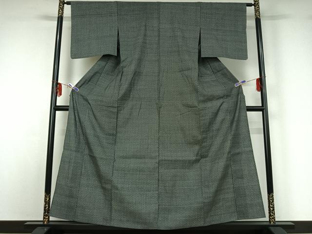 平和屋着物▽上質な紬 単衣 菱文 三越扱い 正絹 逸品 AABF6661jh