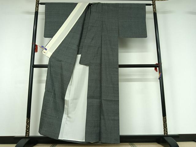 平和屋着物▽上質な紬 単衣 菱文 三越扱い 正絹 逸品 AABF6661jh