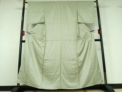 平和屋着物▽上質な小紋 単衣 麻の葉文様 正絹 逸品 AABF6663jh