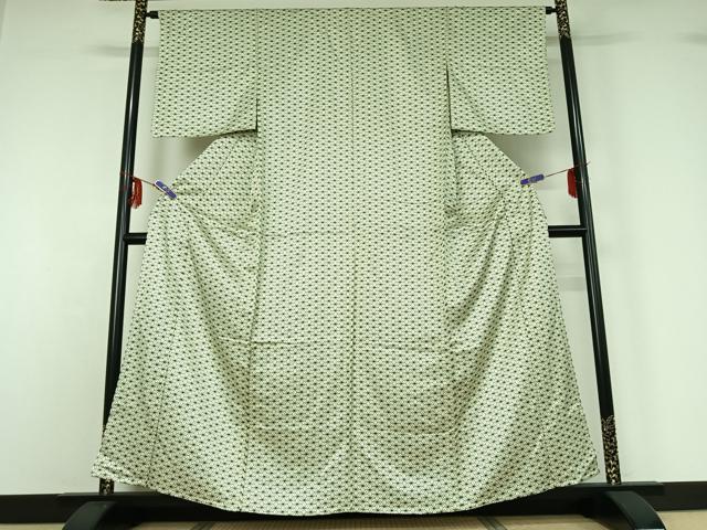 平和屋着物▽上質な小紋 単衣 麻の葉文様 正絹 逸品 AABF6663jh