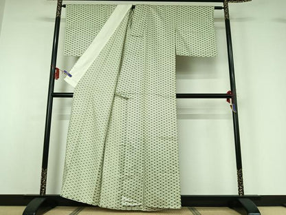 平和屋着物▽上質な小紋 単衣 麻の葉文様 正絹 逸品 AABF6663jh