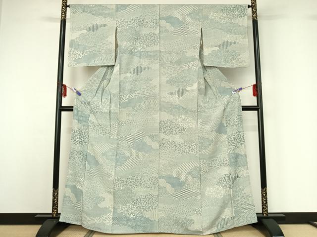 平和屋着物▽江戸小紋 単衣 雲取り吉祥花文 正絹 逸品 AABF6667jh