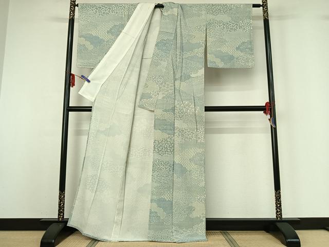 平和屋着物▽江戸小紋 単衣 雲取り吉祥花文 正絹 逸品 AABF6667jh