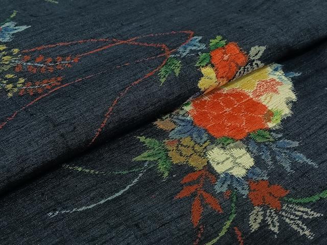 平和屋着物▽上質な紬 単衣 雪輪花文 正絹 逸品 AABF6668jh