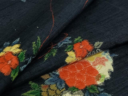 平和屋着物▽上質な紬 単衣 雪輪花文 正絹 逸品 AABF6668jh