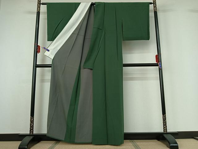 平和屋着物▽上質な色無地 単衣 緑青色 正絹 逸品 AABF6669jh