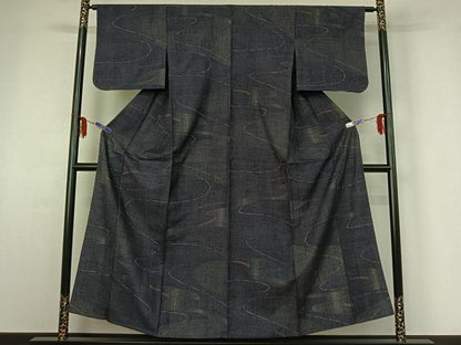 平和屋着物▽上質な紬 単衣 流水文 正絹 逸品 AABF6672jh