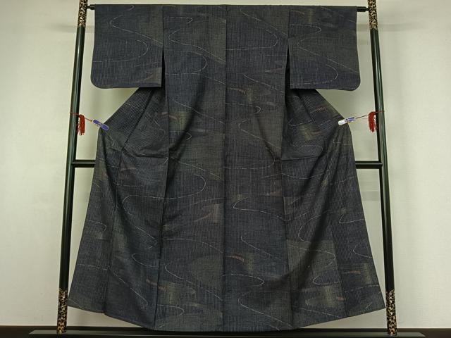 平和屋着物▽上質な紬 単衣 流水文 正絹 逸品 AABF6672jh