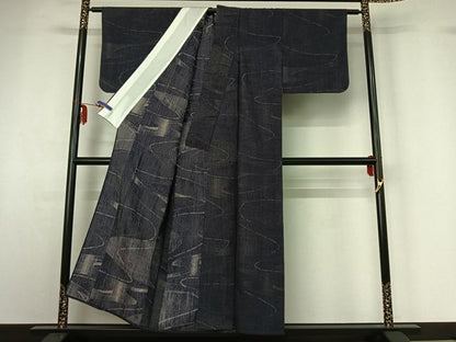 平和屋着物▽上質な紬 単衣 流水文 正絹 逸品 AABF6672jh