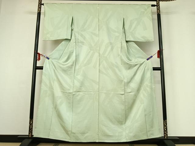 平和屋着物▽上質な色無地　単衣　束ね熨斗花地紋　白緑色　正絹　逸品　AABF6673jh