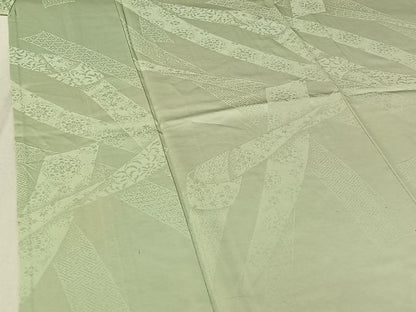 平和屋着物▽上質な色無地　単衣　束ね熨斗花地紋　白緑色　正絹　逸品　AABF6673jh