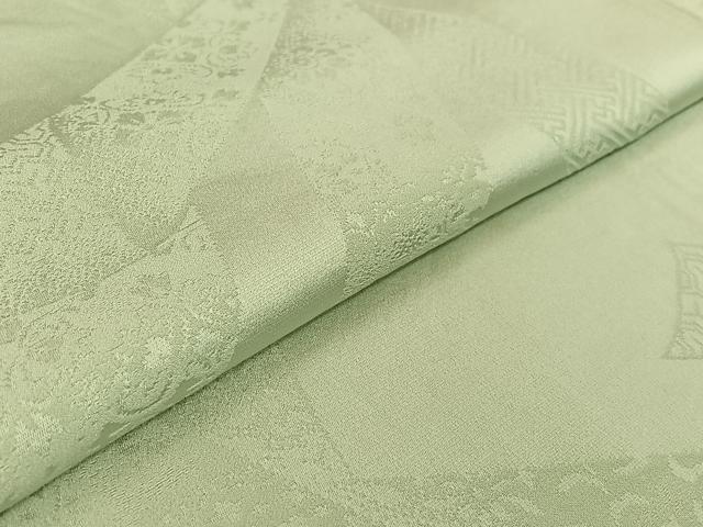 平和屋着物▽上質な色無地　単衣　束ね熨斗花地紋　白緑色　正絹　逸品　AABF6673jh