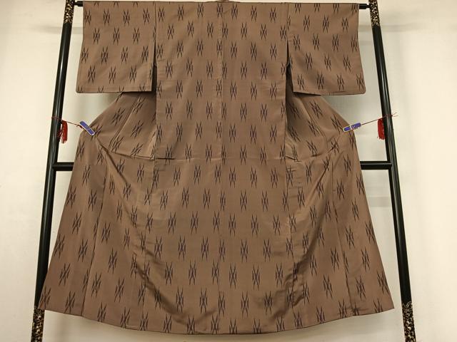 平和屋着物▽お召　単衣　幾何学文様　正絹　逸品　AABF6674jh