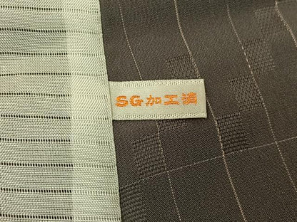 平和屋着物▽お召　単衣　格子　ロング丈　正絹　逸品　AABF6677jh