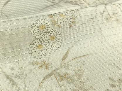 平和屋着物▽上質な小紋 単衣 紬地 手描き 草花文 金彩 正絹 逸品 AABF6678jh